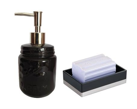 Siyah Seramik Sıvı Sabunluk Ve Akrilik Sabunluk 2 Li Banyo Seti Bonvagon