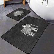 Siyah Zemin Etnik Fil Motifli 2li Banyo Halısı Takımı Kaymaz Taban Yıkanabilir Bonvagon