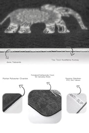 Siyah Zemin Etnik Fil Motifli 2li Banyo Halısı Takımı Kaymaz Taban Yıkanabilir Bonvagon