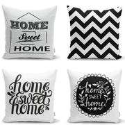 Siyah Zemin Home Sweet 4lü Yastık Kırlent Kılıf Seti Bonvagon
