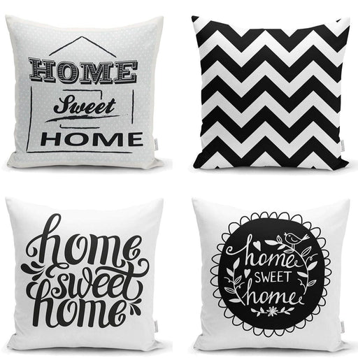 Siyah Zemin Home Sweet 4lü Yastık Kırlent Kılıf Seti Bonvagon