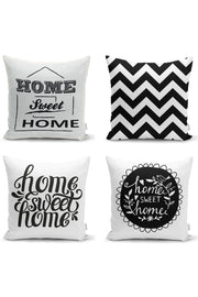 Siyah Zemin Home Sweet 4lü Yastık Kırlent Kılıf Seti Bonvagon