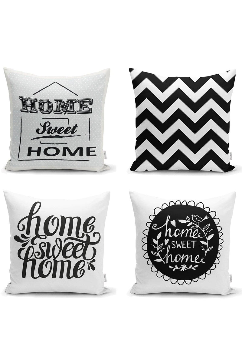 Siyah Zemin Home Sweet 4lü Yastık Kırlent Kılıf Seti Bonvagon