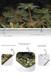 Siyah Zemin Tropik Ağaçlar Özel Tasarım 2li Banyo Halısı Takımı Kaymaz Taban Yıkanabilir Bonvagon