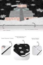 Siyah Zemin Yılbaşı Temalı Hediye Paketleri 2li Banyo Halısı Takımı Kaymaz Taban Yıkanabilir Bonvagon