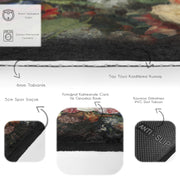 Siyah Zeminde Çiçek Motifli Dijital Baskılı Makinede Yıkanabilir Kaymaz Taban Saçaklı Halı Bonvagon