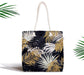 Siyah Zeminde Palmiye Yaprakları Özel Tasarım Fermuarlı Kumaş Çanta Bonvagon