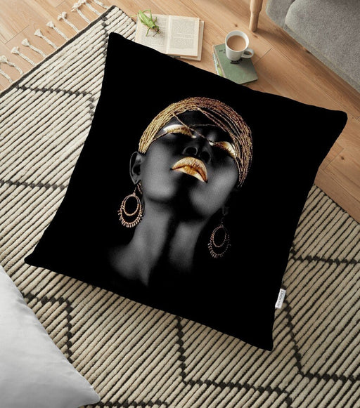 Siyahi Kadın Özel Tasarımlı Modern Dekoratif 70x70cm Dolgulu Yer Minderi Bonvagon