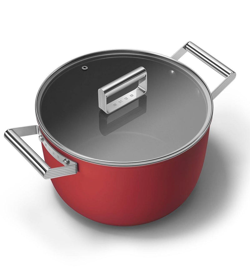 Smeg Cookware 50's Style Cam Kapaklı Tencere Kırmızı Bonvagon