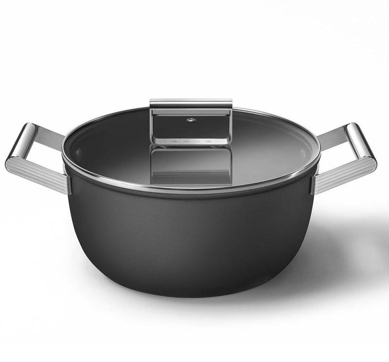 Smeg Siyah Cookware 50's Style Cam Kapaklı Tencere