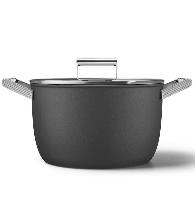 Smeg Siyah Cookware 50's Style Cam Kapaklı Tencere