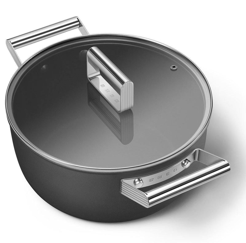 Smeg Siyah Cookware 50's Style Cam Kapaklı Tencere