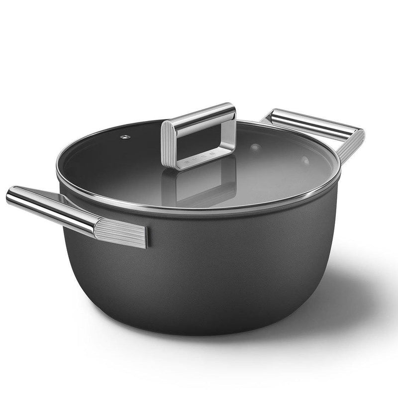 Smeg Siyah Cookware 50's Style Cam Kapaklı Tencere