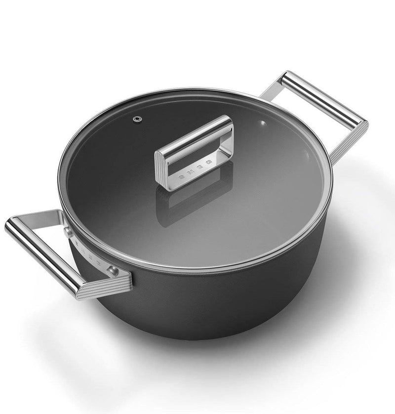 Smeg Siyah Cookware 50's Style Cam Kapaklı Tencere