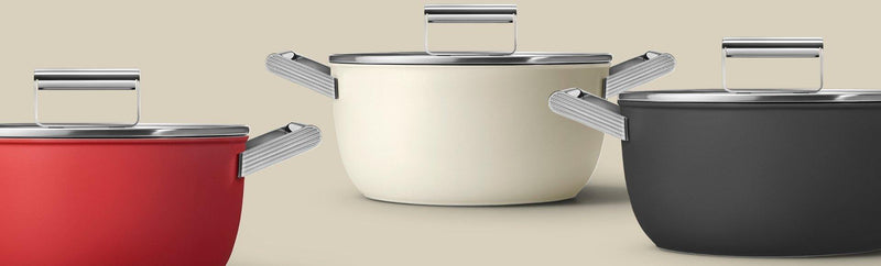 Smeg Siyah Cookware 50's Style Cam Kapaklı Tencere