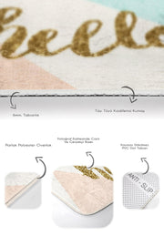 Soft Renkli Gold Detaylı Hello Temalı 2li Banyo Halısı Takımı Kaymaz Taban Yıkanabilir Bonvagon