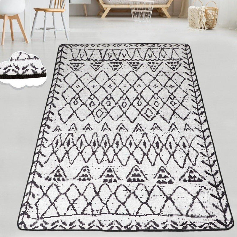 Soho White Dijital Baskılı Halı, Kaymaz Taban, Yıkanabilir Bonvagon