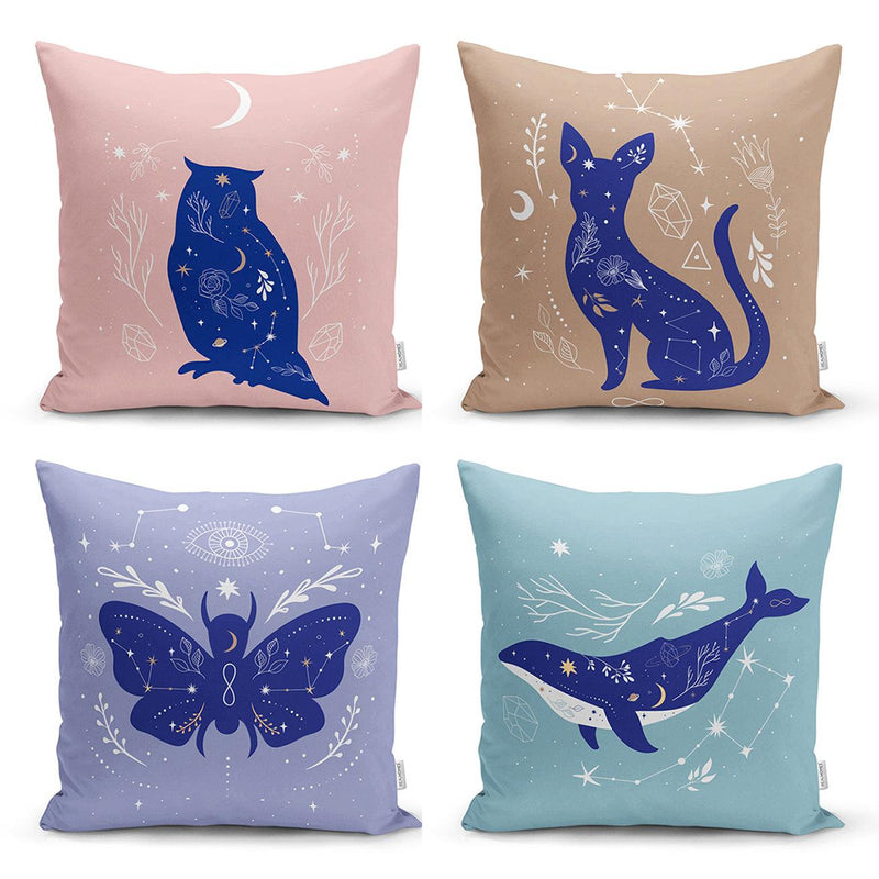 Soyut Sevimli Hayvan Baskılı 4lü Kırlent Kılıf Seti Bonvagon