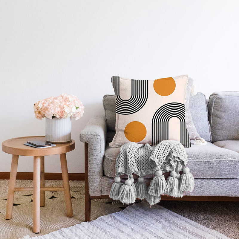 Soyut Tarzda Güneş Tasarımlı Dijital Baskılı Dekoratif Raşel Kadife Yastık Kırlent Kılıfı Bonvagon