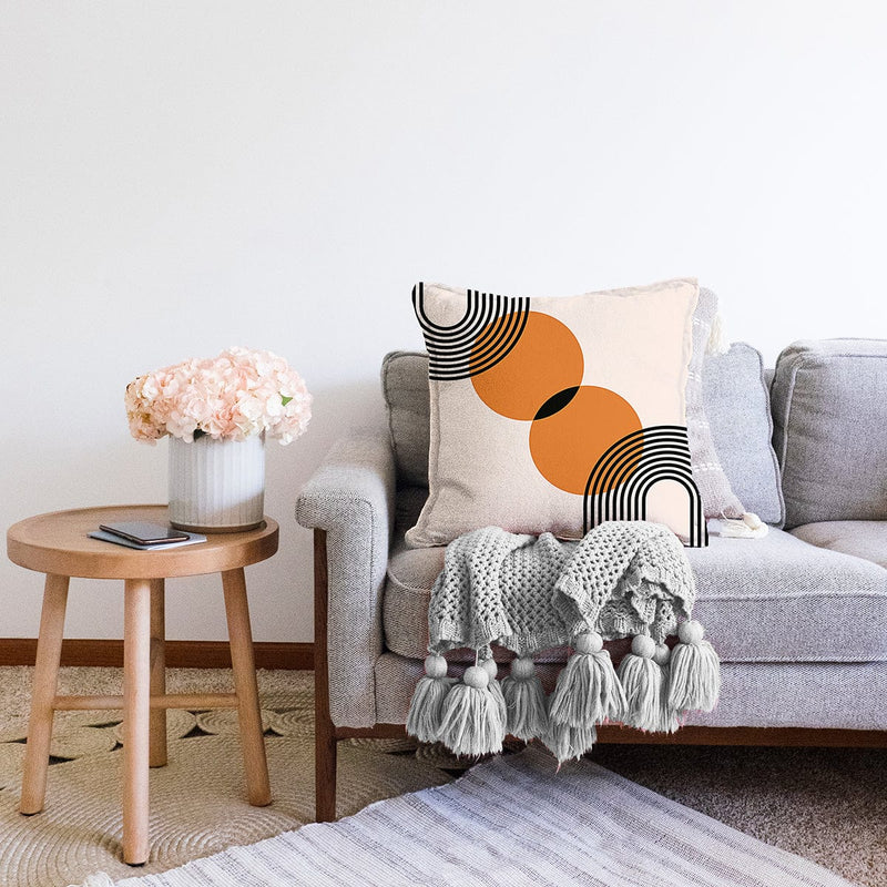 Soyut Tarzda Güneş Tasarımlı Dijital Baskılı Modern Raşel Kadife Yastık Kırlent Kılıfı Bonvagon