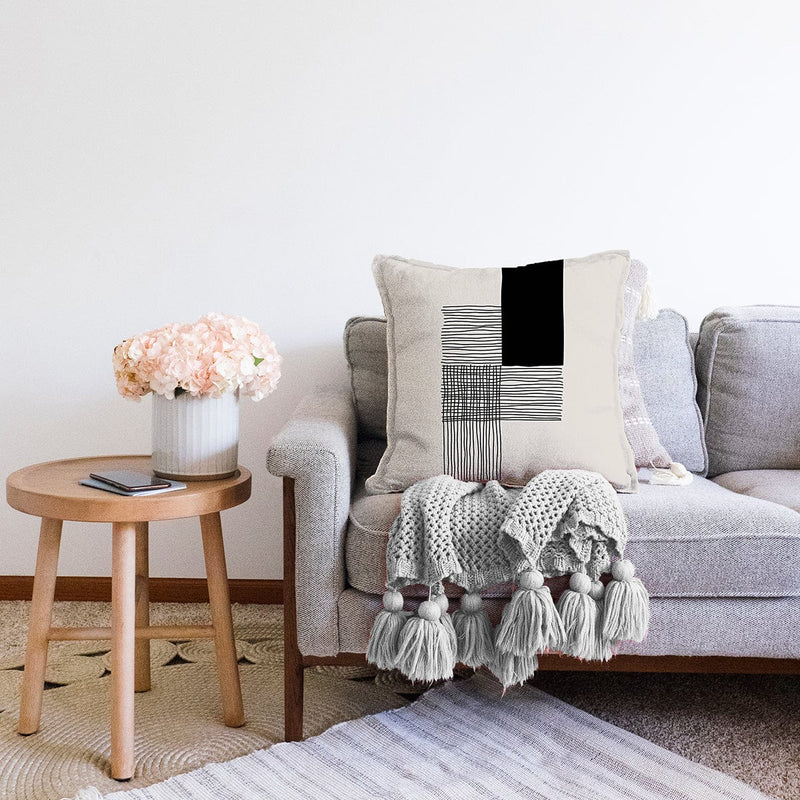 Soyut Tarzda Onedraw Çizimli Dijital Baskılı Dekoratif Raşel Kadife Yastık Kırlent Kılıfı Bonvagon