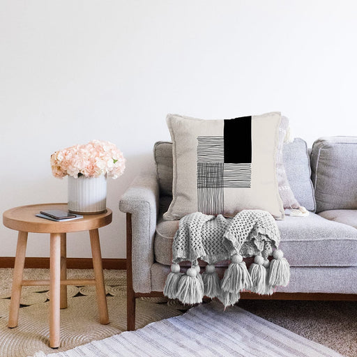 Soyut Tarzda Onedraw Çizimli Dijital Baskılı Dekoratif Raşel Kadife Yastık Kırlent Kılıfı Bonvagon