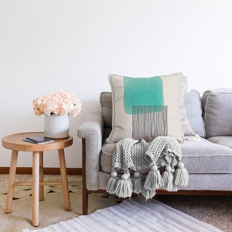 Soyut Tarzda Onedraw Çizimli Dijital Baskılı Dekoratif Raşel Kadife Yastık Kırlent Kılıfı Bonvagon