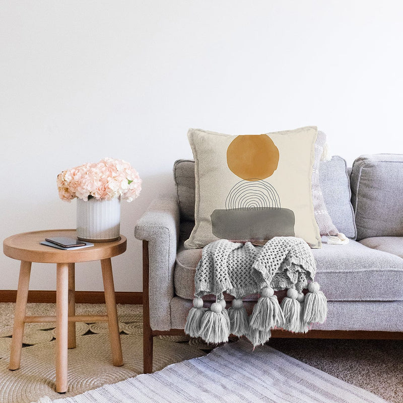 Soyut Tarzda Onedraw Çizimli Dijital Baskılı Dekoratif Raşel Kadife Yastık Kırlent Kılıfı Bonvagon