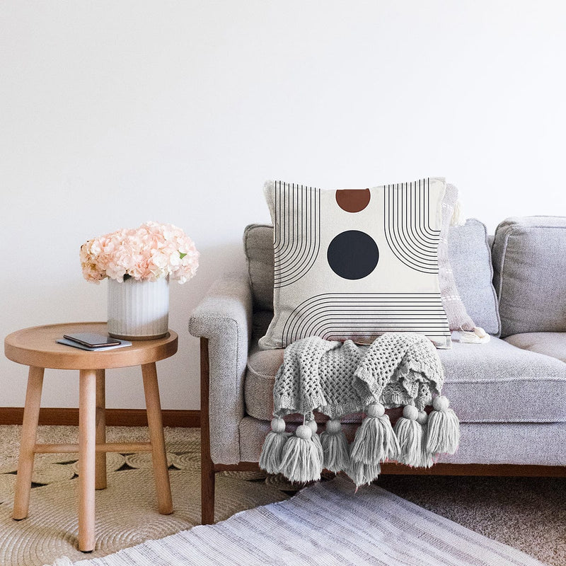 Soyut Tarzda Onedraw Çizimli Dijital Baskılı Modern Raşel Kadife Yastık Kırlent Kılıfı Bonvagon