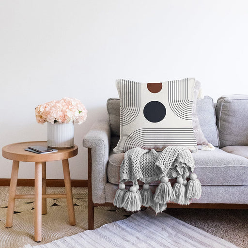 Soyut Tarzda Onedraw Çizimli Dijital Baskılı Modern Raşel Kadife Yastık Kırlent Kılıfı Bonvagon