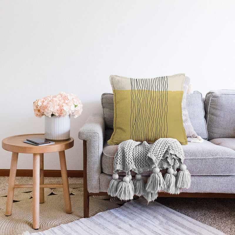 Soyut Tarzda Onedraw Çizimli Dijital Baskılı Modern Şönil Yastık Kırlent Kılıfı Bonvagon