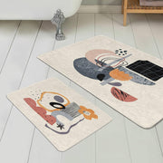 Soyut Tasarımlı Dijital Baskılı 2li Banyo Halısı Takımı Kaymaz Taban Yıkanabilir Bonvagon