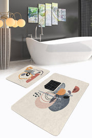 Soyut Tasarımlı Dijital Baskılı 2li Banyo Paspas ve Halısı Takımı Kaymaz Taban Yıkanabilir