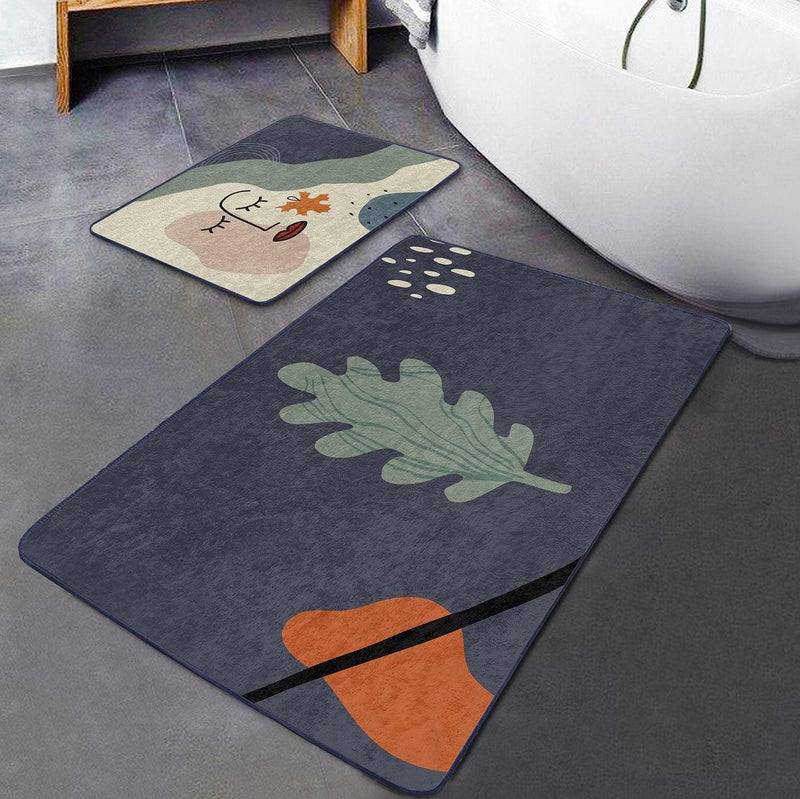 Soyut Tasarımlı Onedraw Motifli Dijital Baskılı 2li Banyo Halısı Takımı Kaymaz Taban Yıkanabilir Bonvagon