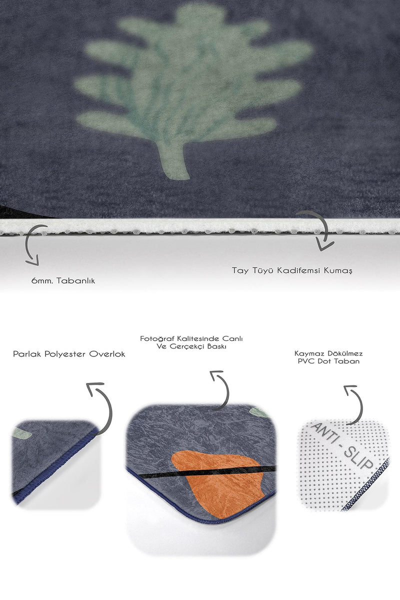 Soyut Tasarımlı Onedraw Motifli Dijital Baskılı 2li Banyo Halısı Takımı Kaymaz Taban Yıkanabilir Bonvagon