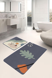 Soyut Tasarımlı Onedraw Motifli Dijital Baskılı 2li Banyo Paspas ve Halısı Takımı Kaymaz Taban Yıkanabilir