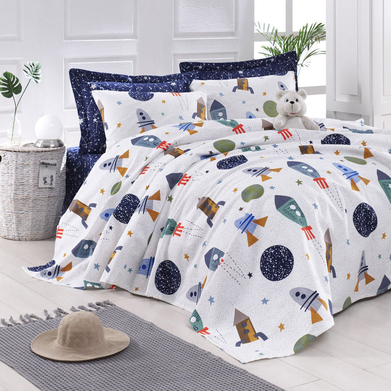 Spacex Lacivert Pike Takımı %100 Doğal Pamuk Bonvagon