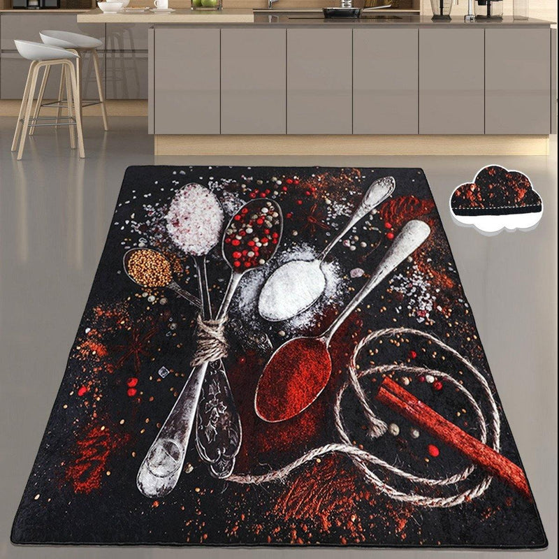 Spicy Kitchen Dijital Baskılı Mutfak Halısı, Kaymaz Taban, Yıkanabilir Bonvagon