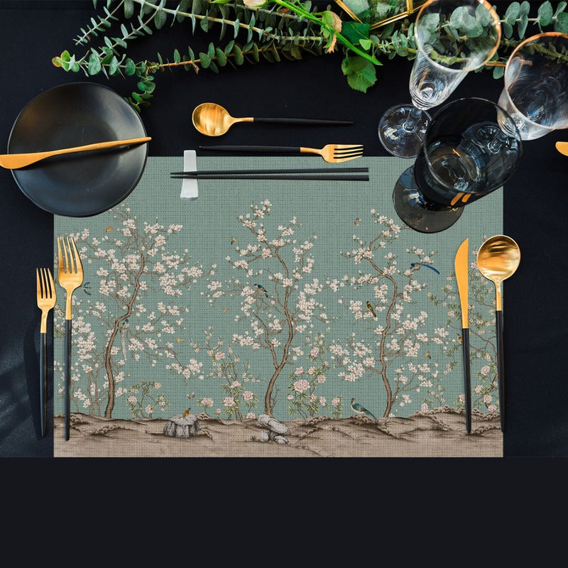 Spring Flowers 4'lü İnce Keten Kumaş Amerikan Servisi 50x35cm Bonvagon