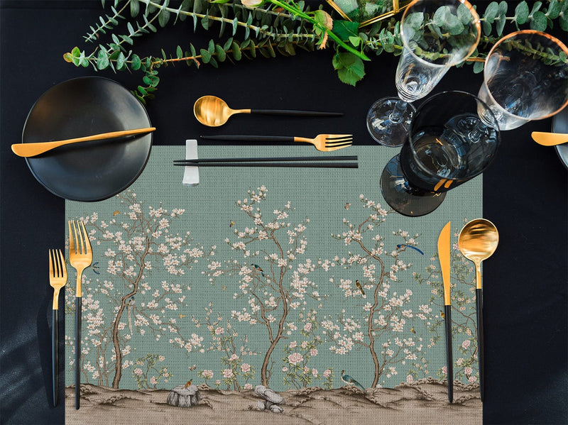 Spring Flowers 4'lü İnce Keten Kumaş Amerikan Servisi 50x35cm Bonvagon