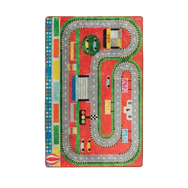 Station Yıkanabilir Antibakteriyel Çocuk Halısı Kırmızı, Kaymaz Taban, Yıkanabilir Bonvagon