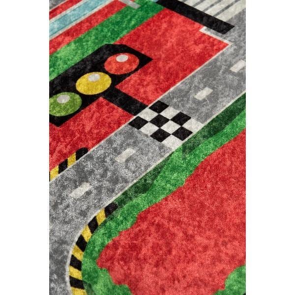 Station Yıkanabilir Antibakteriyel Çocuk Halısı Kırmızı, Kaymaz Taban, Yıkanabilir Bonvagon