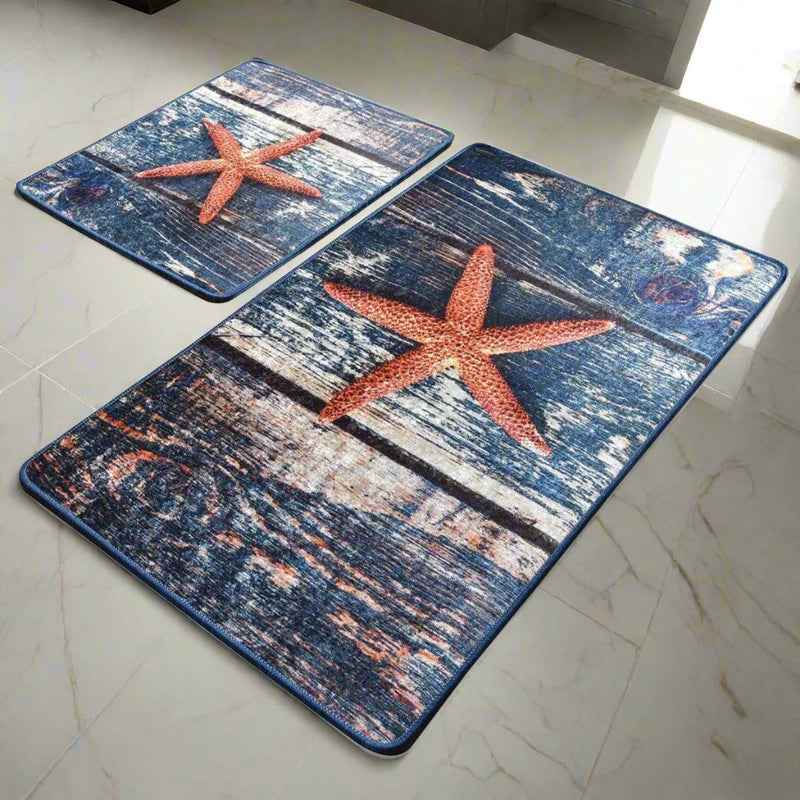 Stella Marina Dijital Baskılı 2li Set Banyo Halısı, Kaymaz Taban, Yıkanabilir Bonvagon