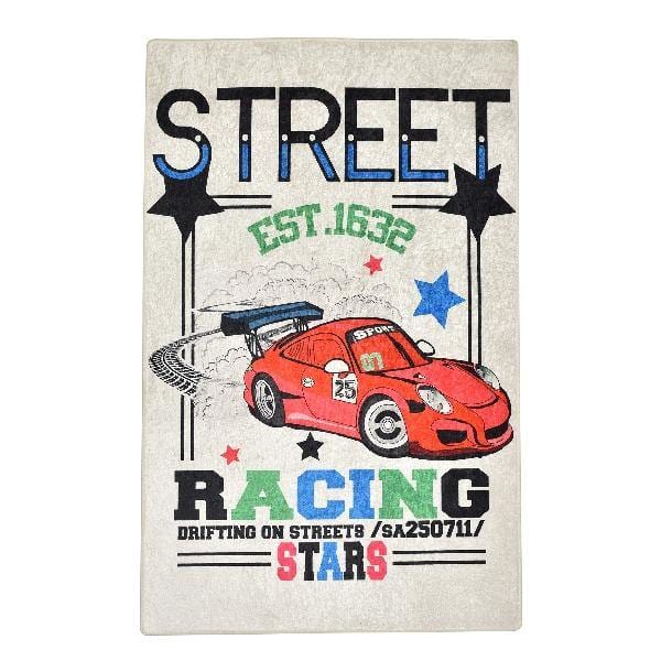 Street Racing Yıkanabilir Antibakteriyel Çocuk Halısı, Kaymaz Taban, Yıkanabilir Bonvagon