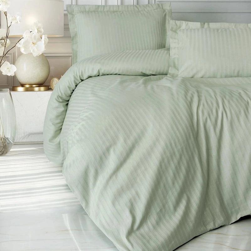 Stripe Elegant Adaçayı çift Kişilik Saten Nevresim Takımı Bonvagon