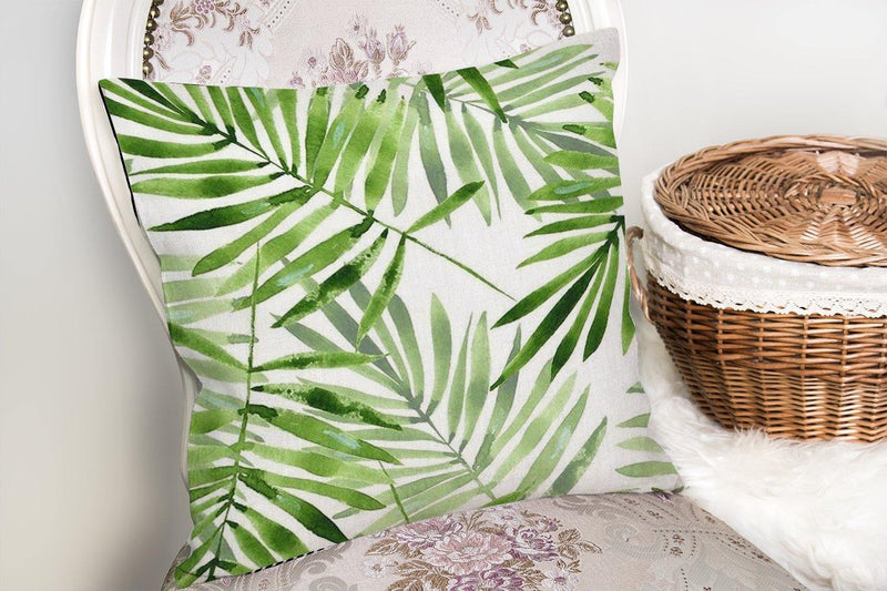 Suluboya İnce Yapraklar Modern Tasarımlı Dekoratif Yastık Kırlent Kılıfı 43x43cm Bonvagon