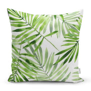 Suluboya İnce Yapraklar Modern Tasarımlı Dekoratif Yastık Kırlent Kılıfı 43x43cm Bonvagon