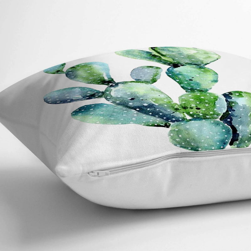 Suluboya Kaktüs Çizimli Modern Tasarım 3D Yastık Kırlent Kılıfı 43x43cm