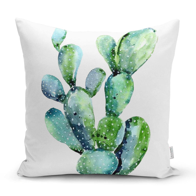 Suluboya Kaktüs Çizimli Modern Tasarım 3D Yastık Kırlent Kılıfı 43x43cm