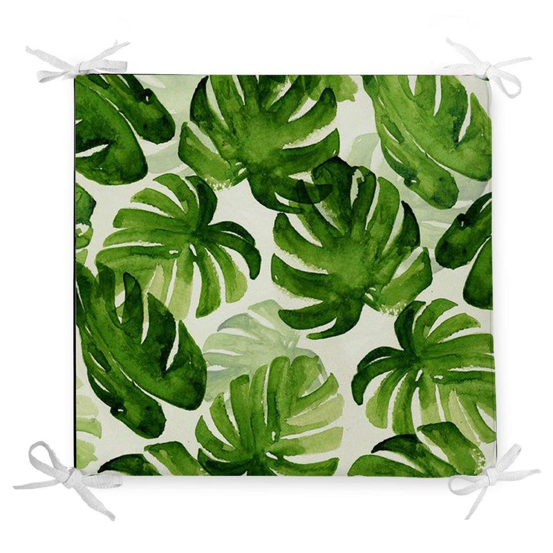 Suluboya Zambak Yaprakları Çizimli Özel Tasarım Fermuarlı Sandalye Minderi Bonvagon